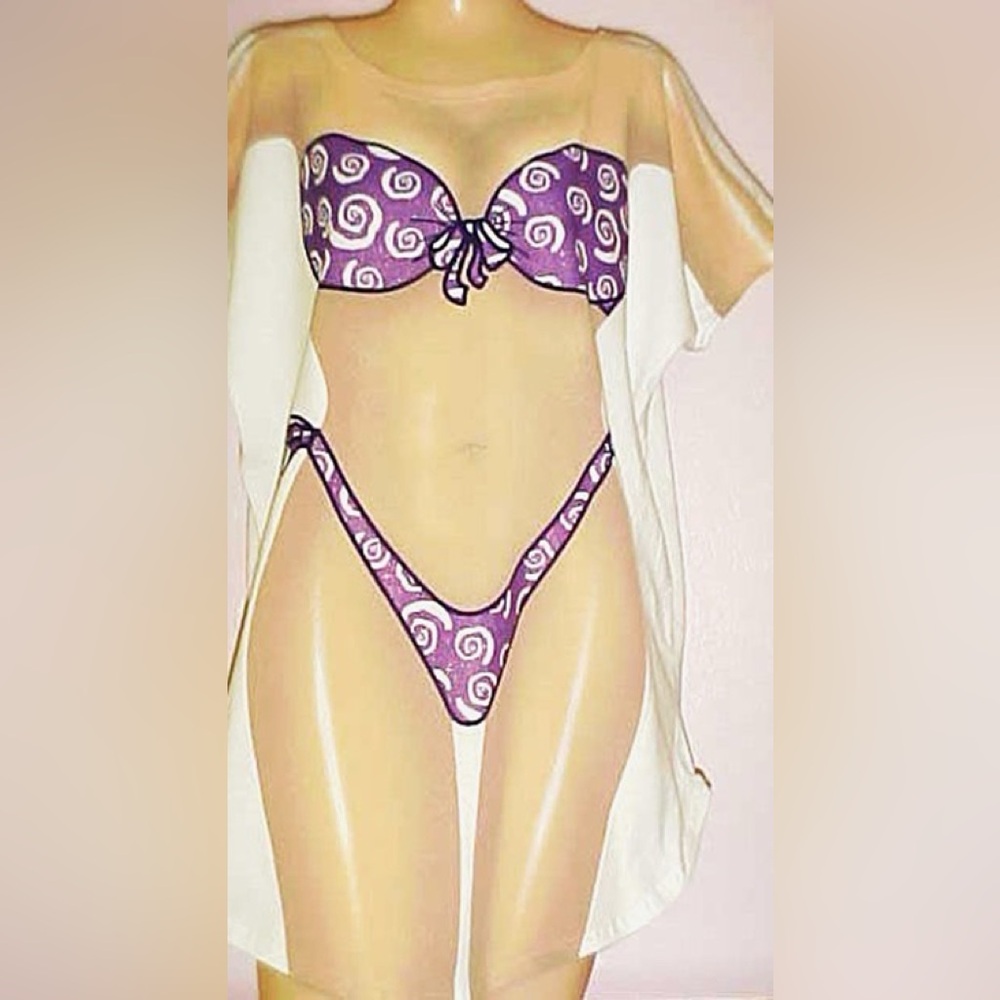 New plus size bikini cover-up nightshirt Halloween costume purple glitter swirl